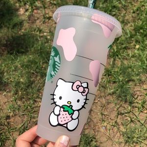 Hello Kitty cow print strawberries Starbucks cup
